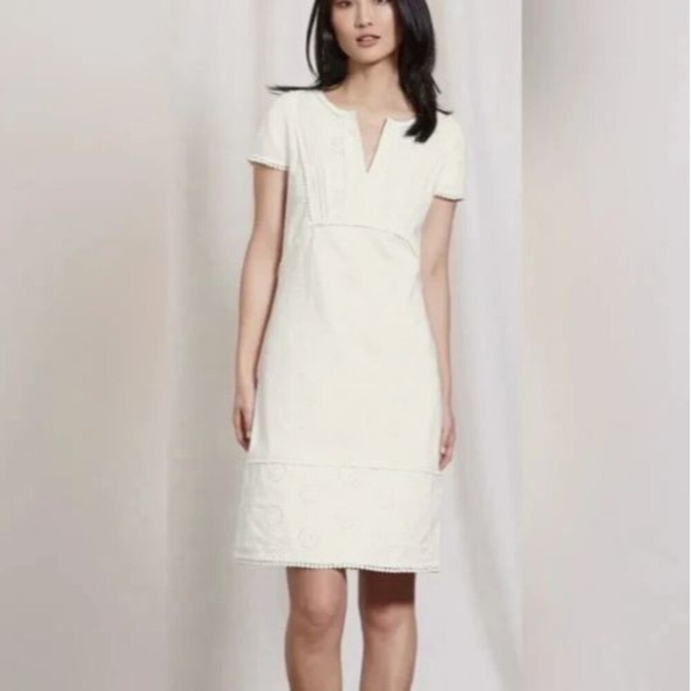 Boden White Lace Eyelet Shift Dress 100% Cotton Women Short Sleeve Coastal Sz 6